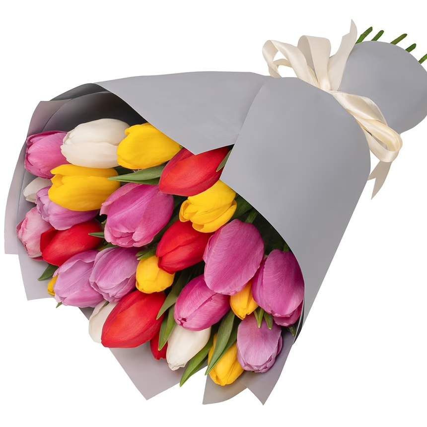 Bouquet, 25 multi-colored tulips - Gallery image