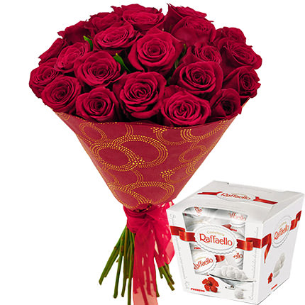 Ramo de 25 rosas rojas con Raffaello - Product image