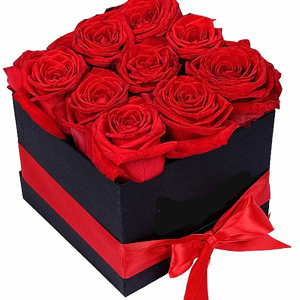 9 rosas rojas en caja - Product image