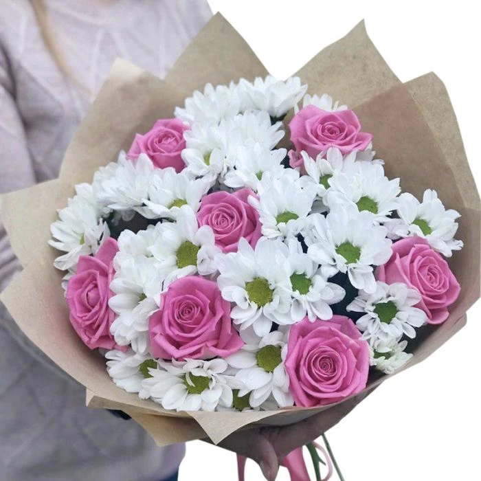 7 pink Roses 5 white Chrisantemium, order online, turkey flower