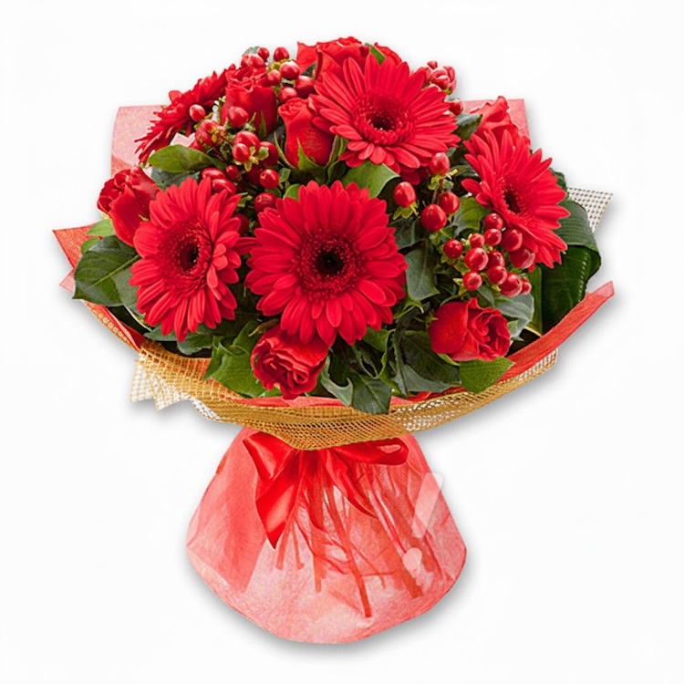 Red Gerbera & Roses Bouquet - Product image
