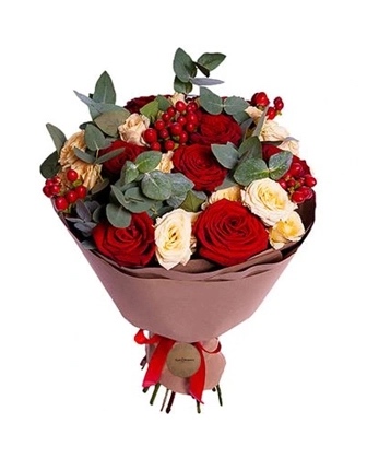 Pasión y elegancia: rosas en spray rojas y salmón - Product image