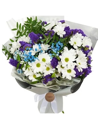 Ramo de margaritas blancas y azules - Product image