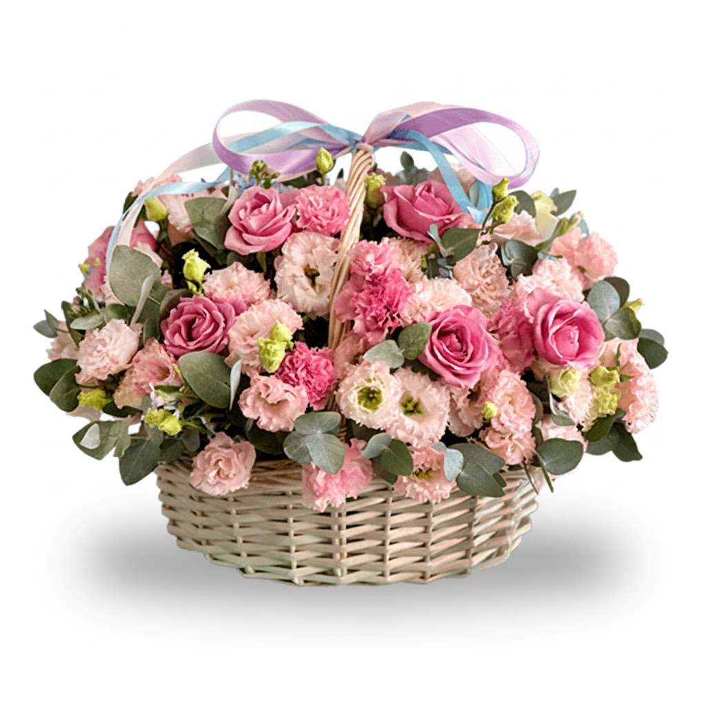 Pink Lisianthus & Roses Basket - Product image