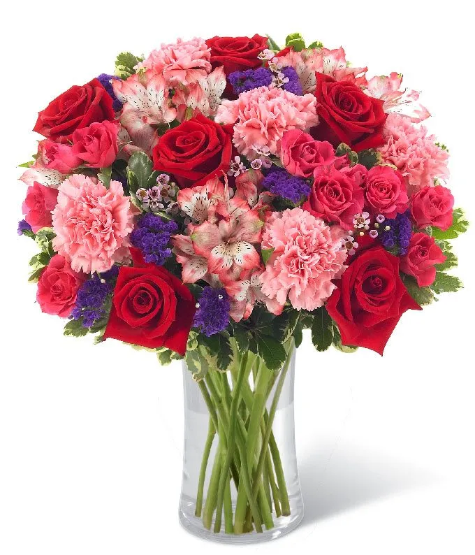 Vibrant Harmony – Red Roses & Pink Carnations Vase - Product image