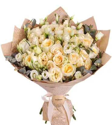 Spray Salmon Roses & White Lisianthus Bouquet - Product image