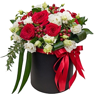 Rosas rojas y blancas en caja - Product image