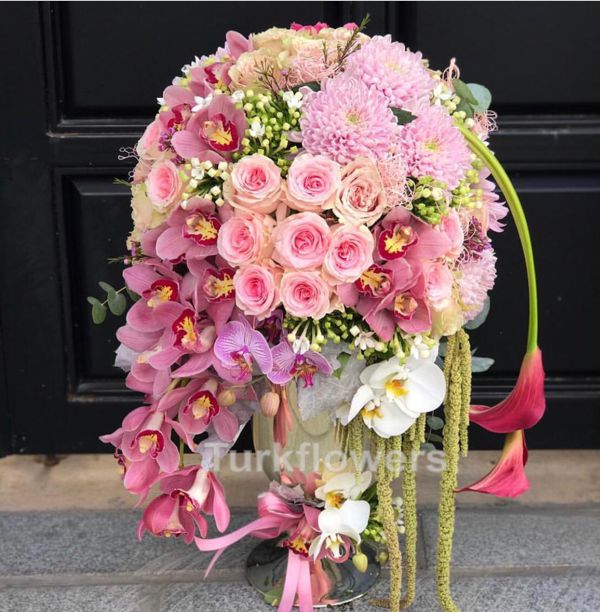 Romantic Pink Orchid & Rose Arrangement - Product image