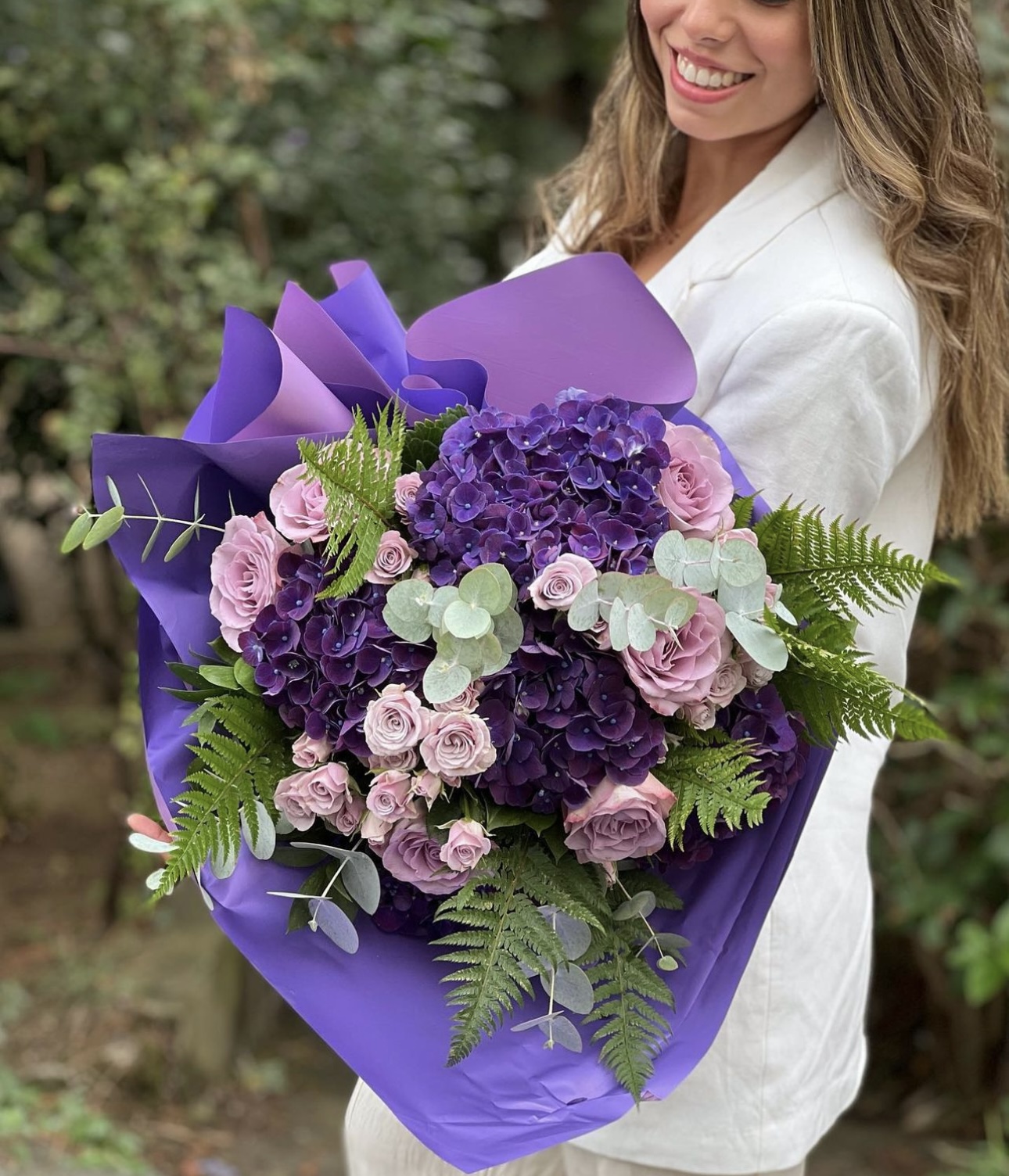 Purple Dreams – Lilac Roses & Purple Hydrangea Bouquet - Product image