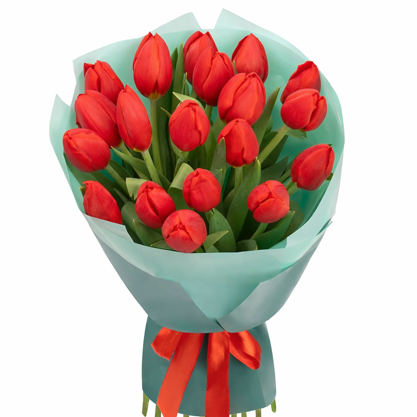 Scarlet Promise – 19 Red Tulips Bouquet - Product image