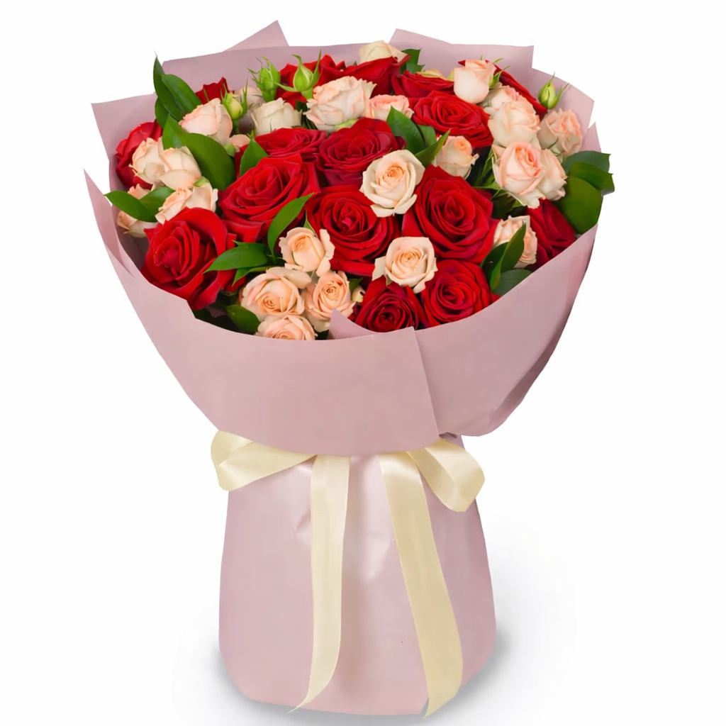 Elegant Red & Cream Rose Bouquet - Product image