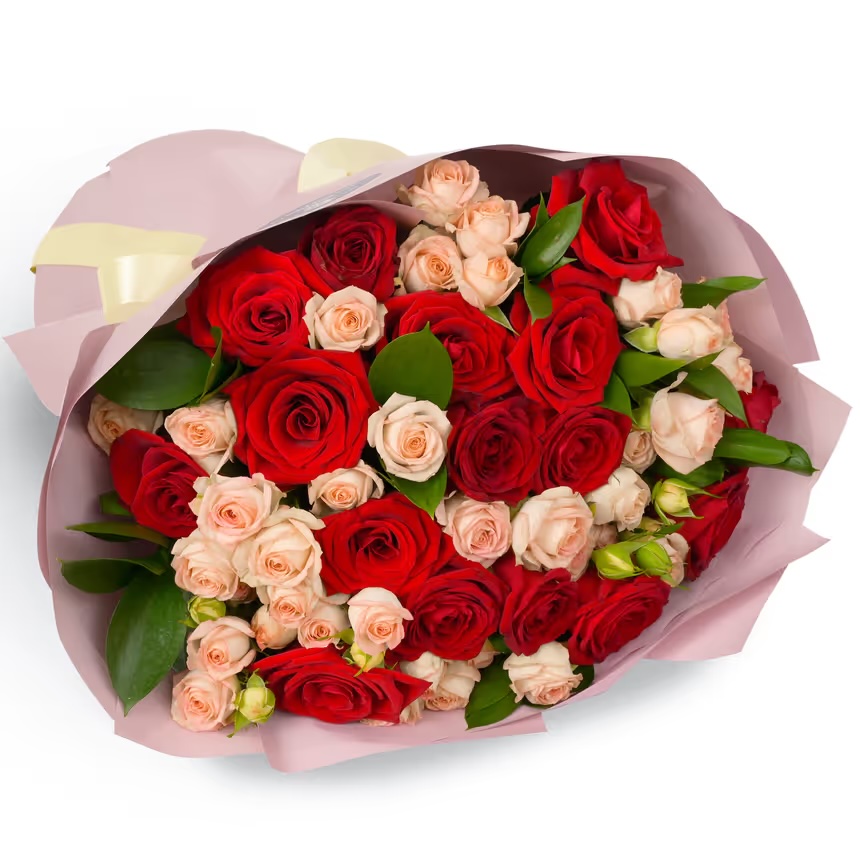 Elegant Red & Cream Rose Bouquet - Gallery image