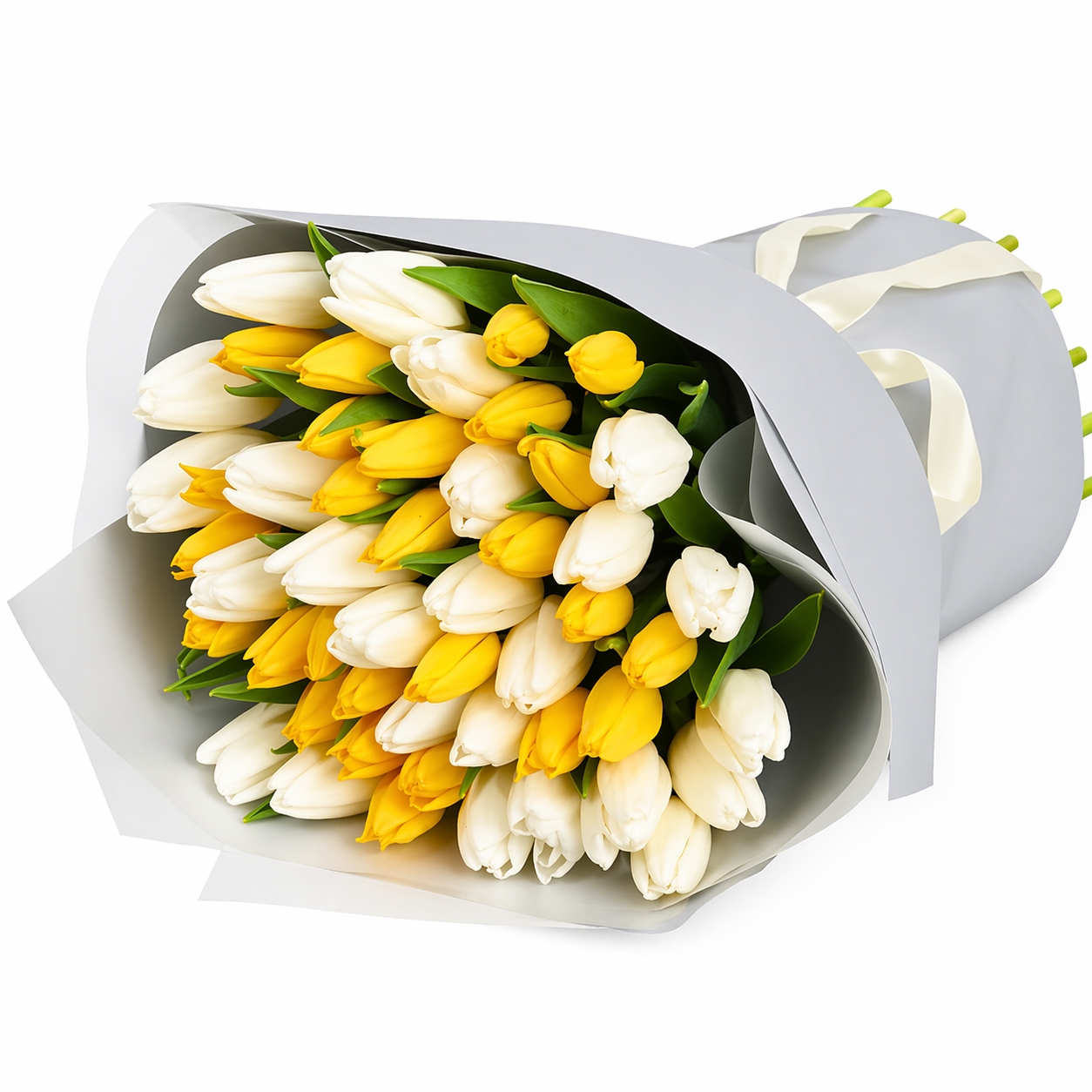 Elegant Harmony – 51 Pink & White Tulips Bouquet - Gallery image