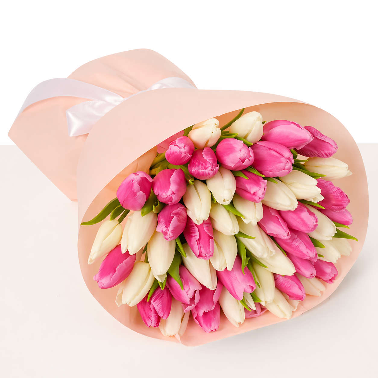 Soft Harmony – 51 Pink & White Tulips Bouquet - Gallery image