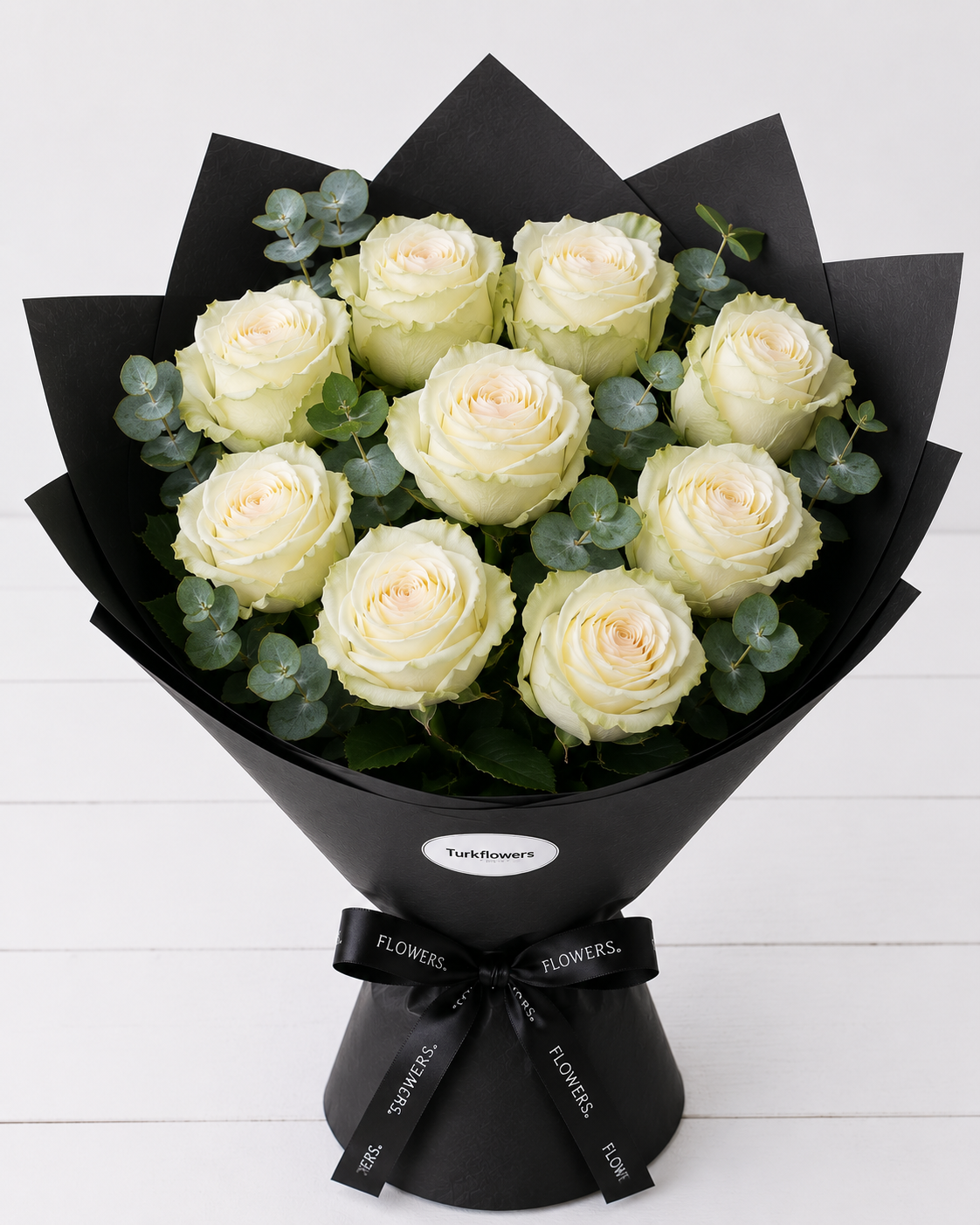 White Roses Bouquet in Black Wrap - Gallery image
