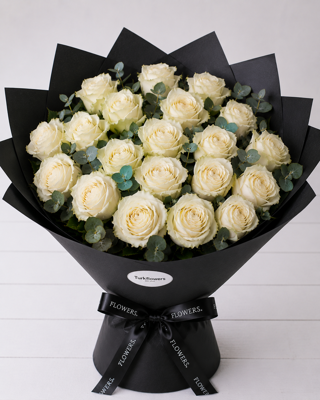 White Roses Bouquet in Black Wrap - Gallery image