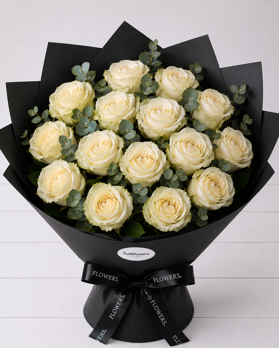 White Roses Bouquet in Black Wrap - Gallery image