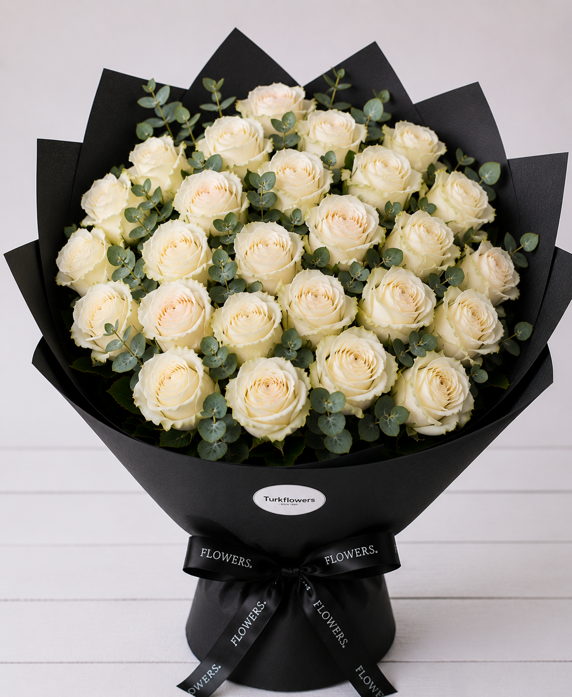 White Roses Bouquet in Black Wrap - Gallery image