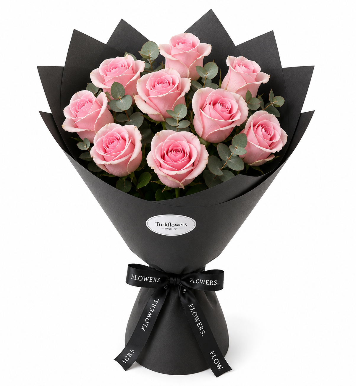 Pink Roses Bouquet in Black Wrap - Gallery image