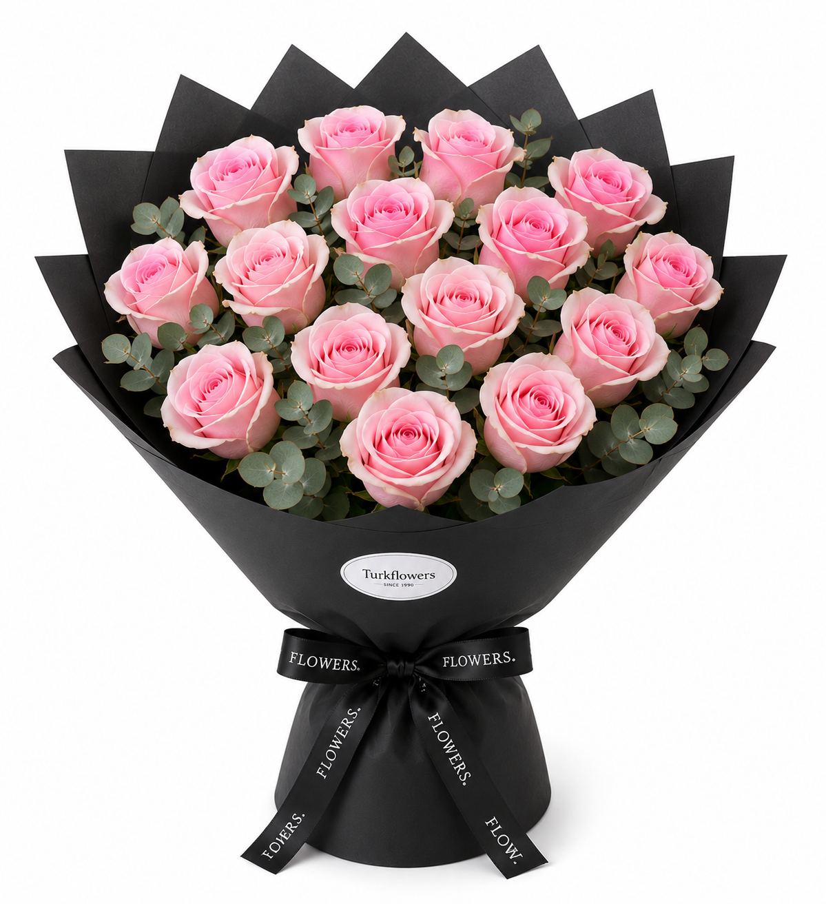 Pink Roses Bouquet in Black Wrap - Gallery image