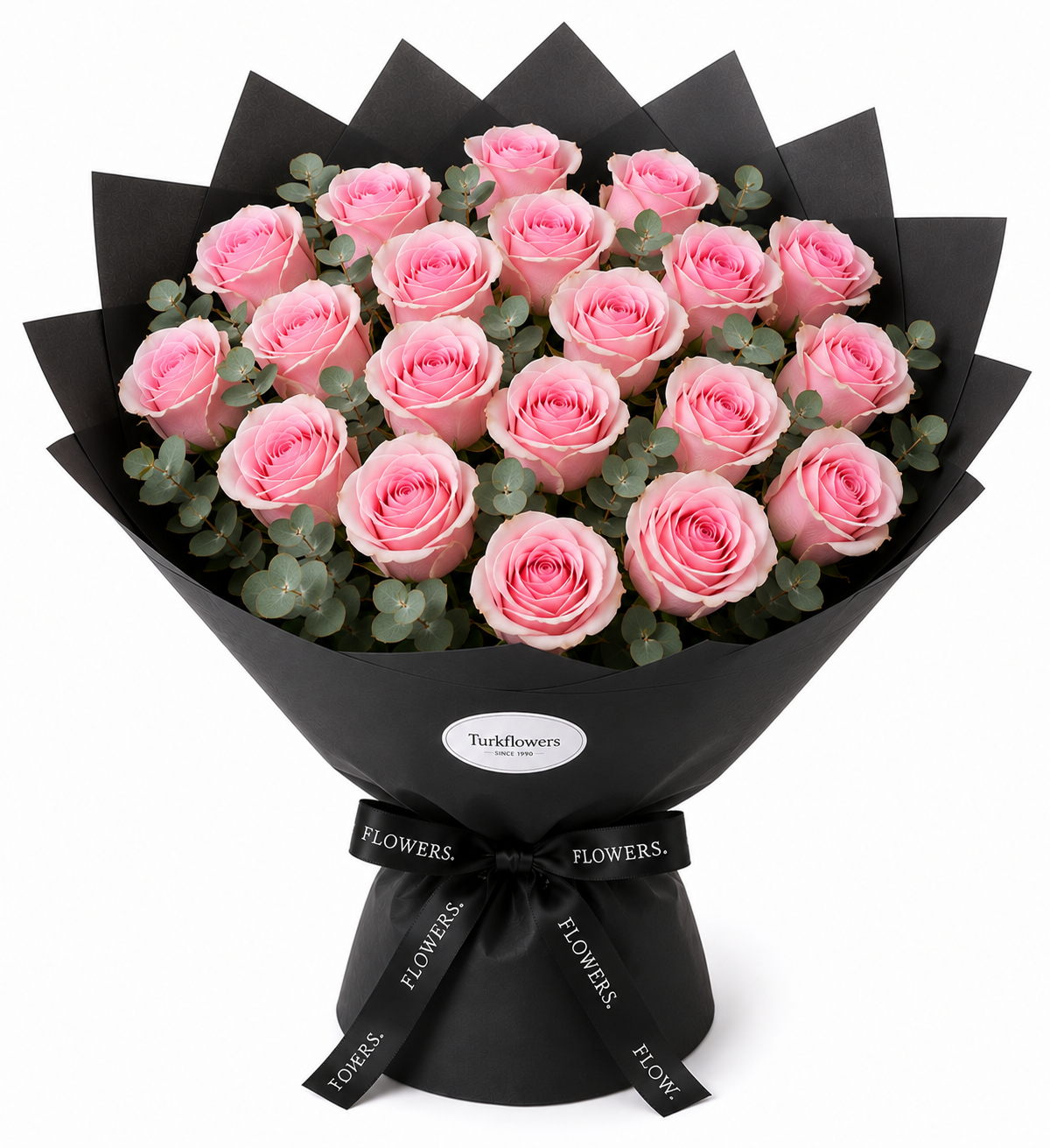 Pink Roses Bouquet in Black Wrap - Gallery image