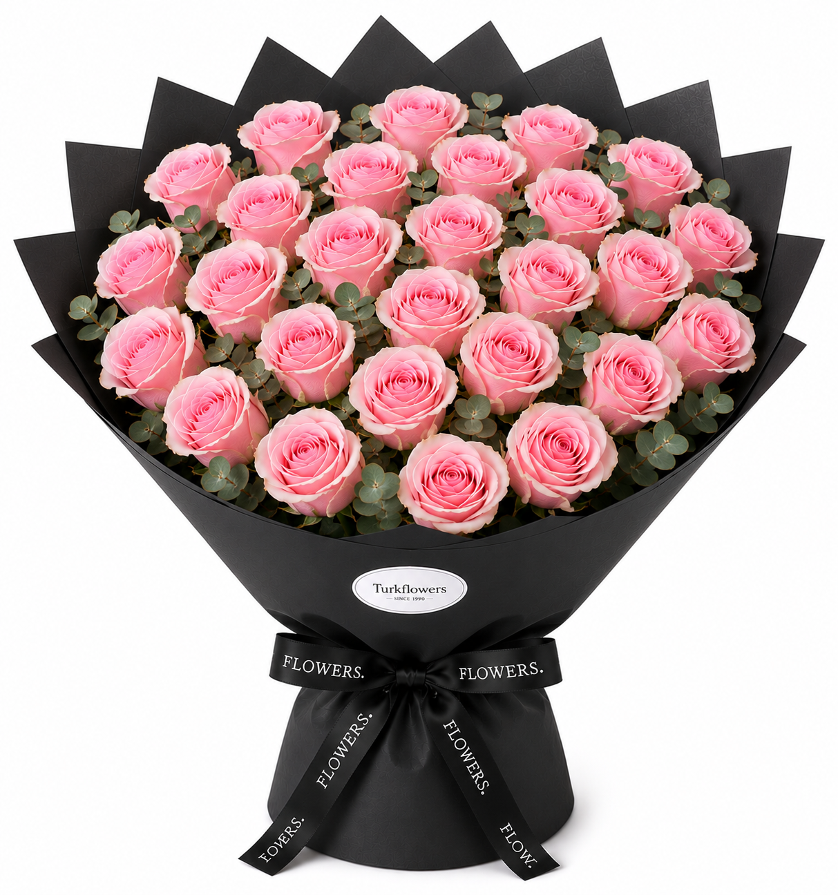 Pink Roses Bouquet in Black Wrap - Gallery image