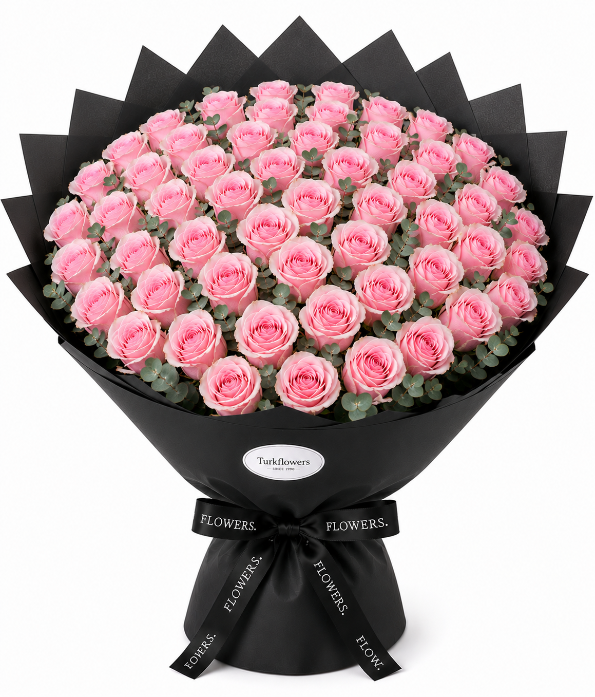 Pink Roses Bouquet in Black Wrap - Gallery image