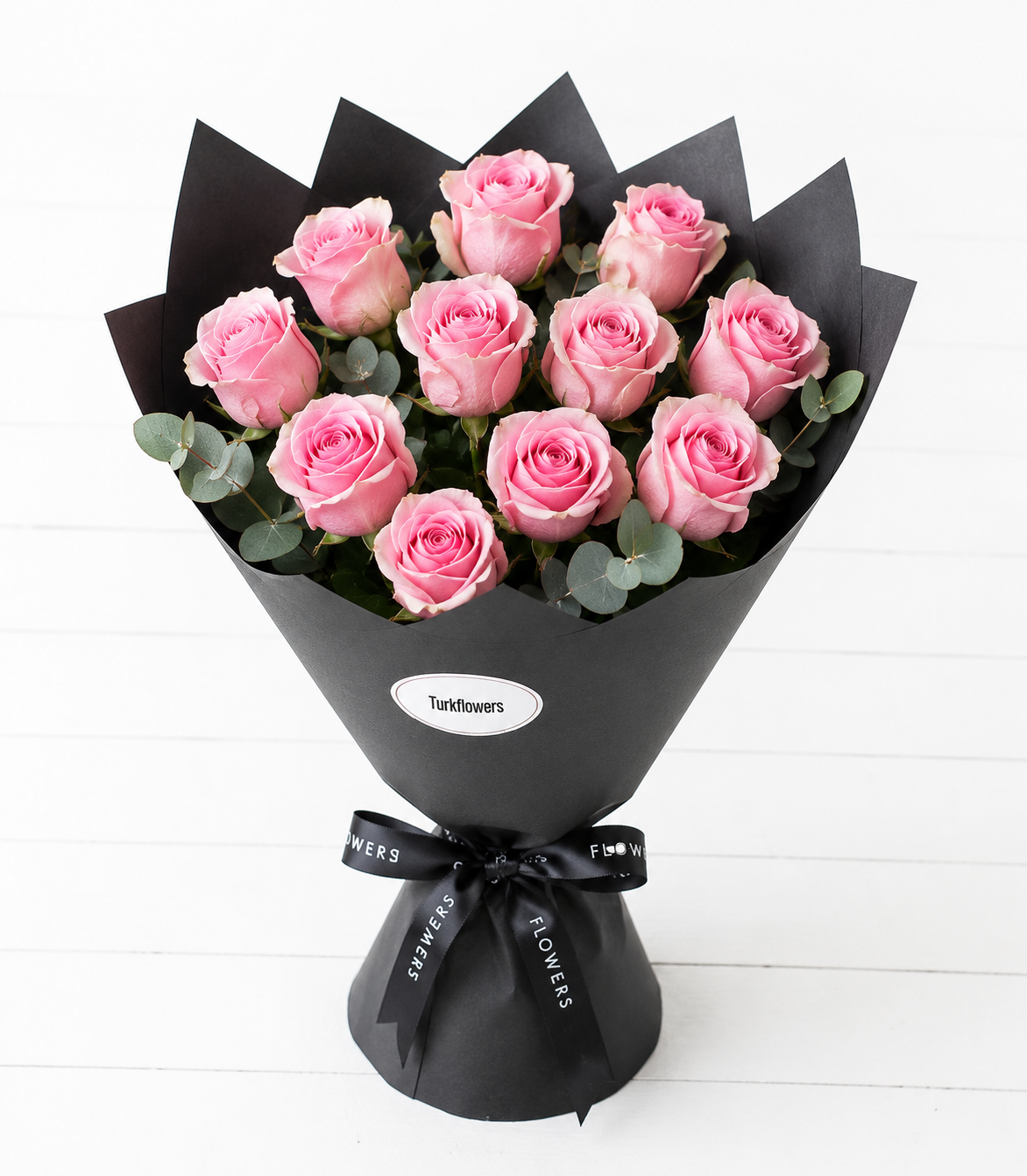 Pink Roses Bouquet in Black Wrap - Product image