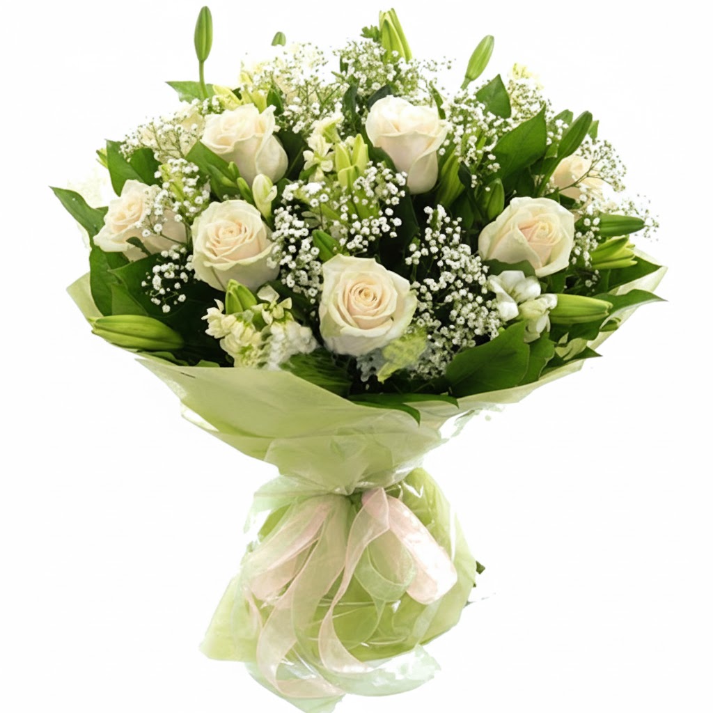 Ramo de rosas blancas y lirios - Product image