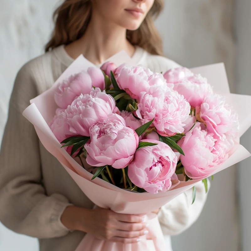 13 Pink Peonies - Luxury Peony Bouquet - izmir