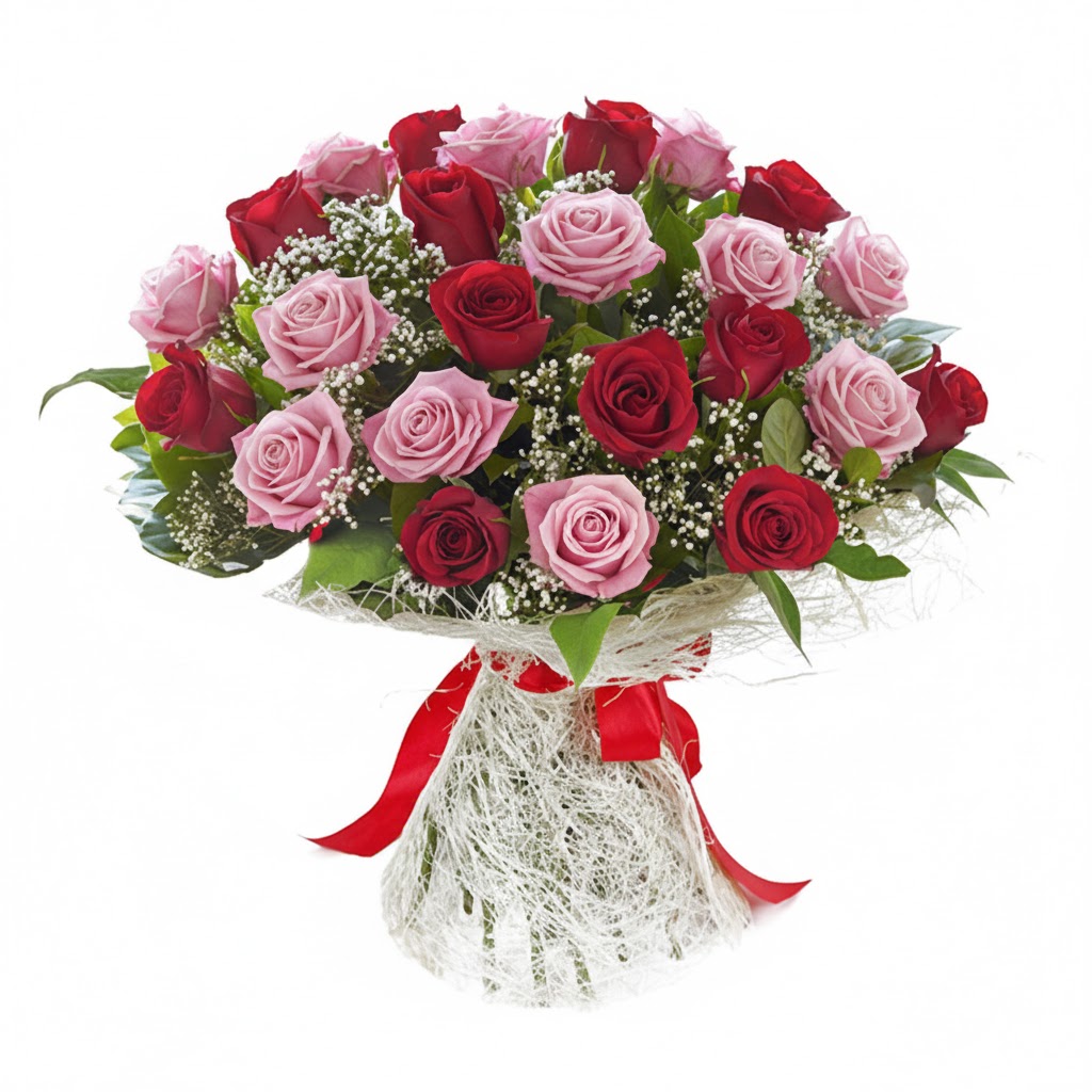 25 Pink and Red Roses Bouqhet - Bilecik