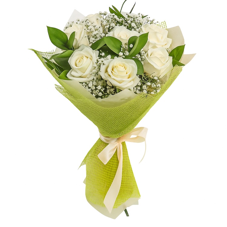 7 White Roses Bouquet - Felicidades Flores