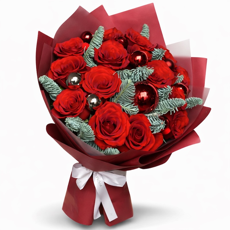 New Year Sparkle 15 Luxury Red Roses Bouquet - izmir