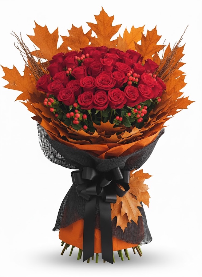 Autumn Romance – 51 Red Roses - Autumn Flowers