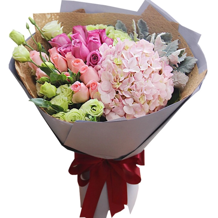 Pink Hydrangea & Roses Bouquet - Birthday Flowers - Burdur