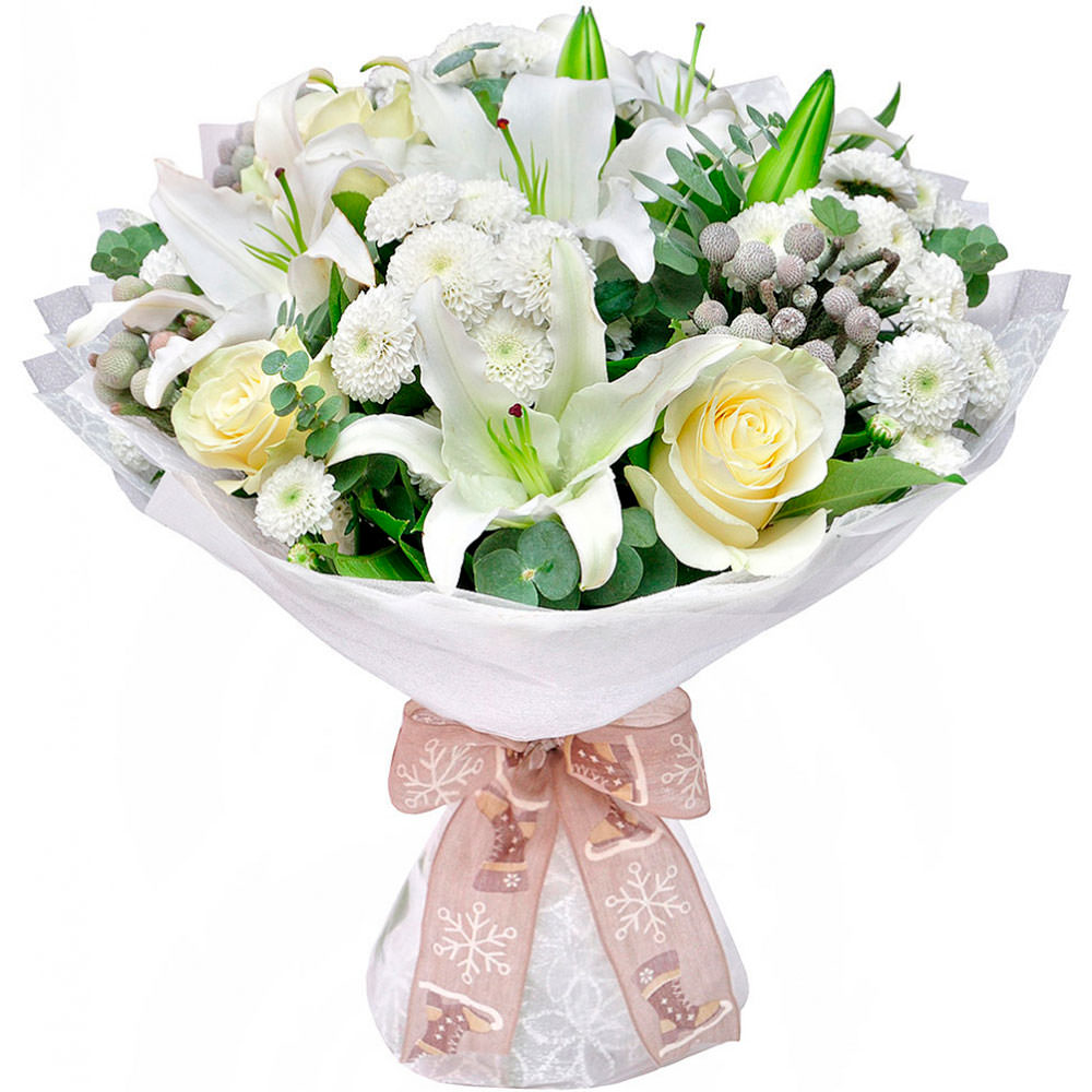 Ramo de lirios y rosas blancas - flores de primavera