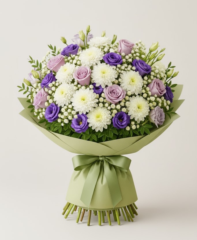 Purple Lisianthus & Lilac Roses Bouquet - istanbul