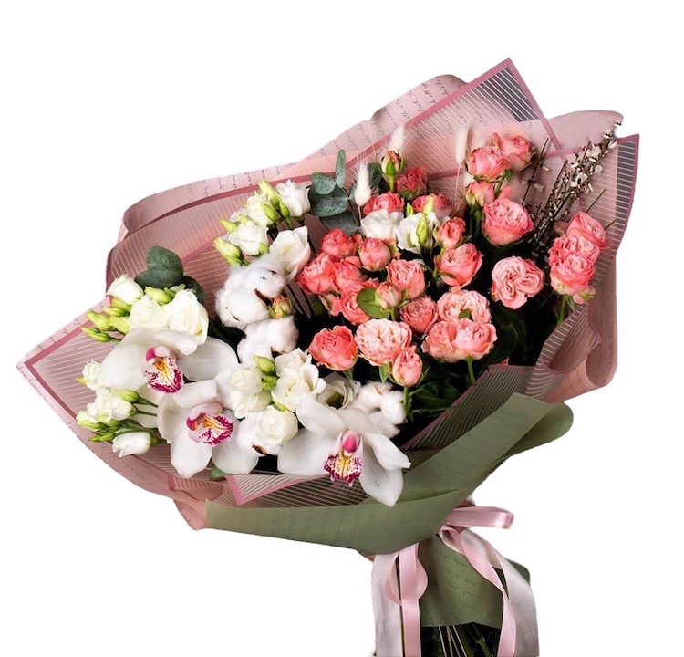 Orchid and Pink Spray Roses Bouquet - Birthday Flowers - Burdur