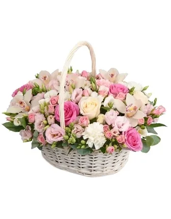 Elegant Pink & White Flower Basket - Flower delivery in Turkey