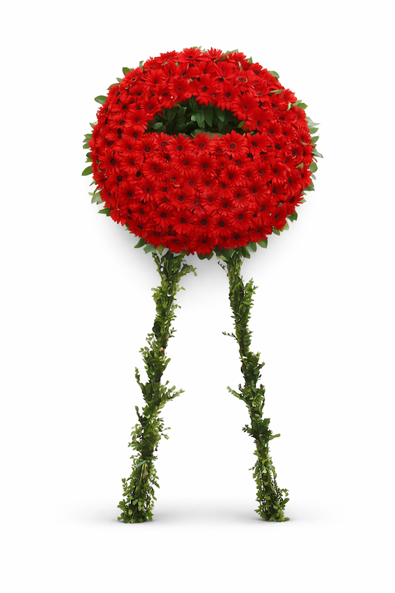 Red Gerbera Funeral Wreath Stand - Funeral Flowers