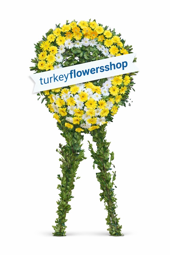 Yellow & White Gerbera Funeral Wreath Stand - Funeral Flowers