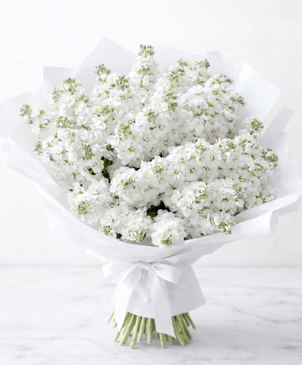 Pure Elegance – 21 White Matthiola Bouquet - Flower delivery in Turkey
