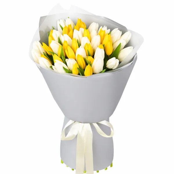 Elegant Harmony – 51 Pink & White Tulips Bouquet - Flower delivery in Turkey