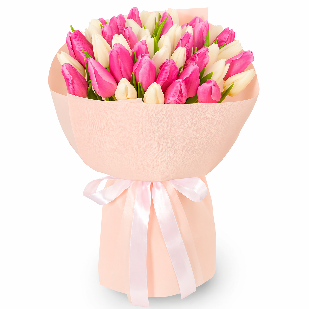 Soft Harmony – 51 Pink & White Tulips Bouquet - Tulips