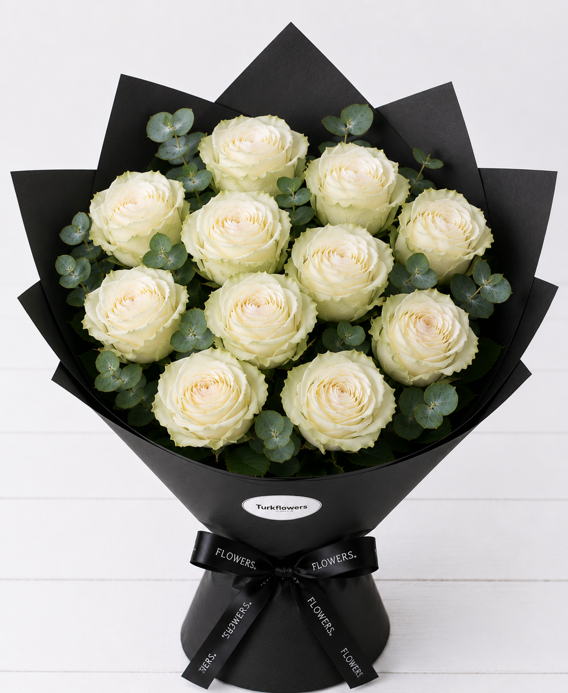 White Roses Bouquet in Black Wrap - Flower delivery in Turkey