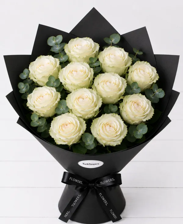 White Roses Bouquet in Black Wrap - Flower delivery in Turkey
