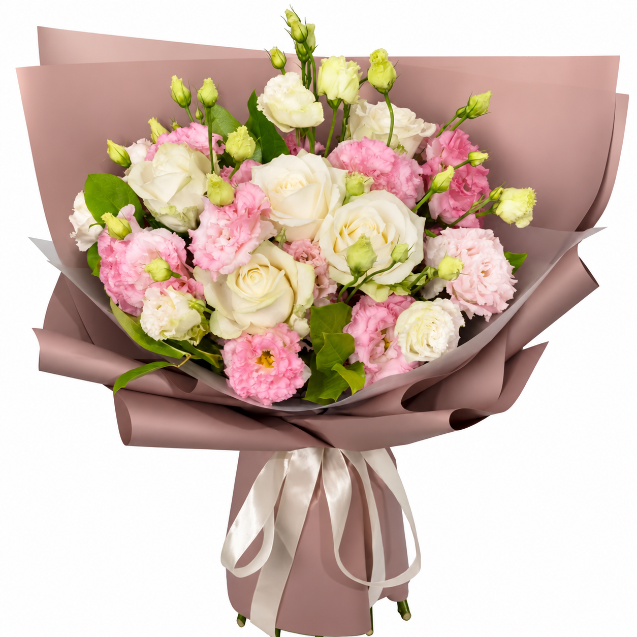 White Roses &Pink Lisianthus Bouquet - izmir