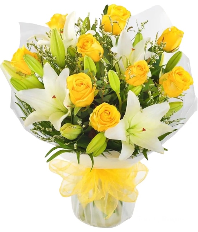 Yellow roses & lily - izmir